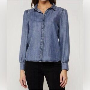 NWT Velvet Heart Tencel Denim Size M Button Down Top With Puff Shoulders